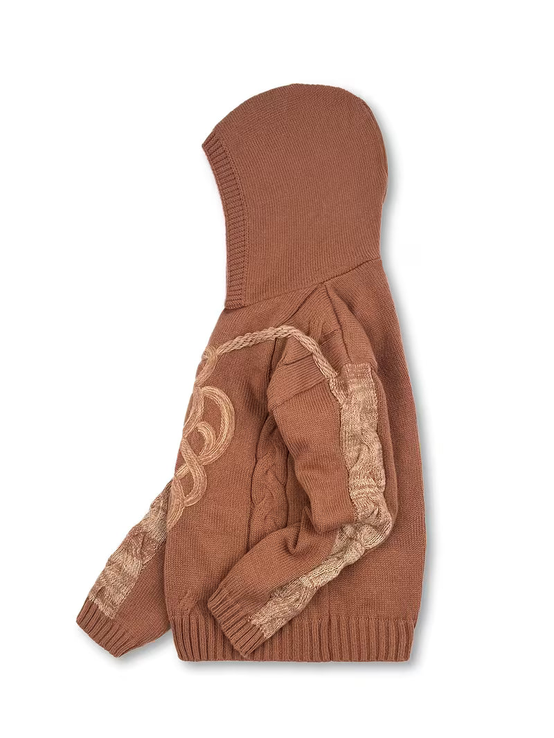 Helmira - Knitted Hooded Sweater with Braided Pattern