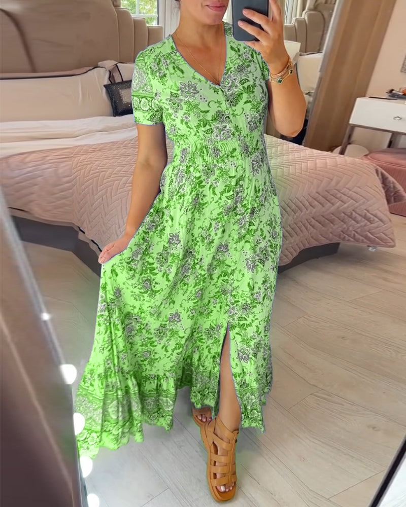 Denise - Robe Maxi à Imprimé Floral et Décolleté en V