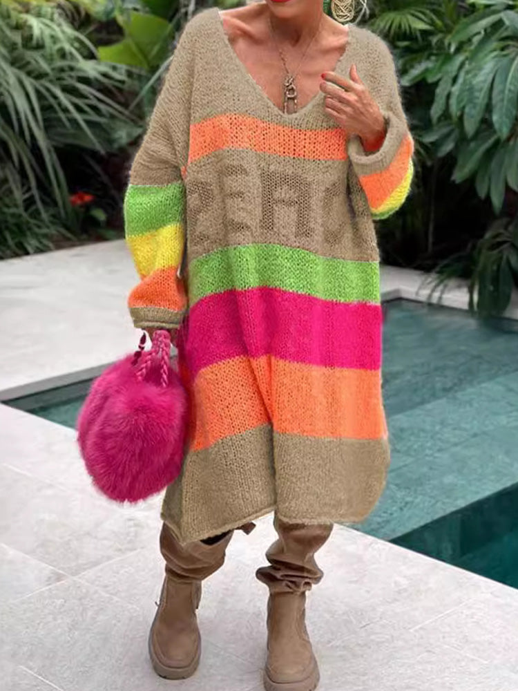 Elviana - Color Block Cashmere Sweater Dress