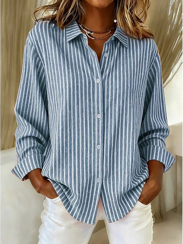 Kalessa - Casual Striped Long Sleeve Blouse
