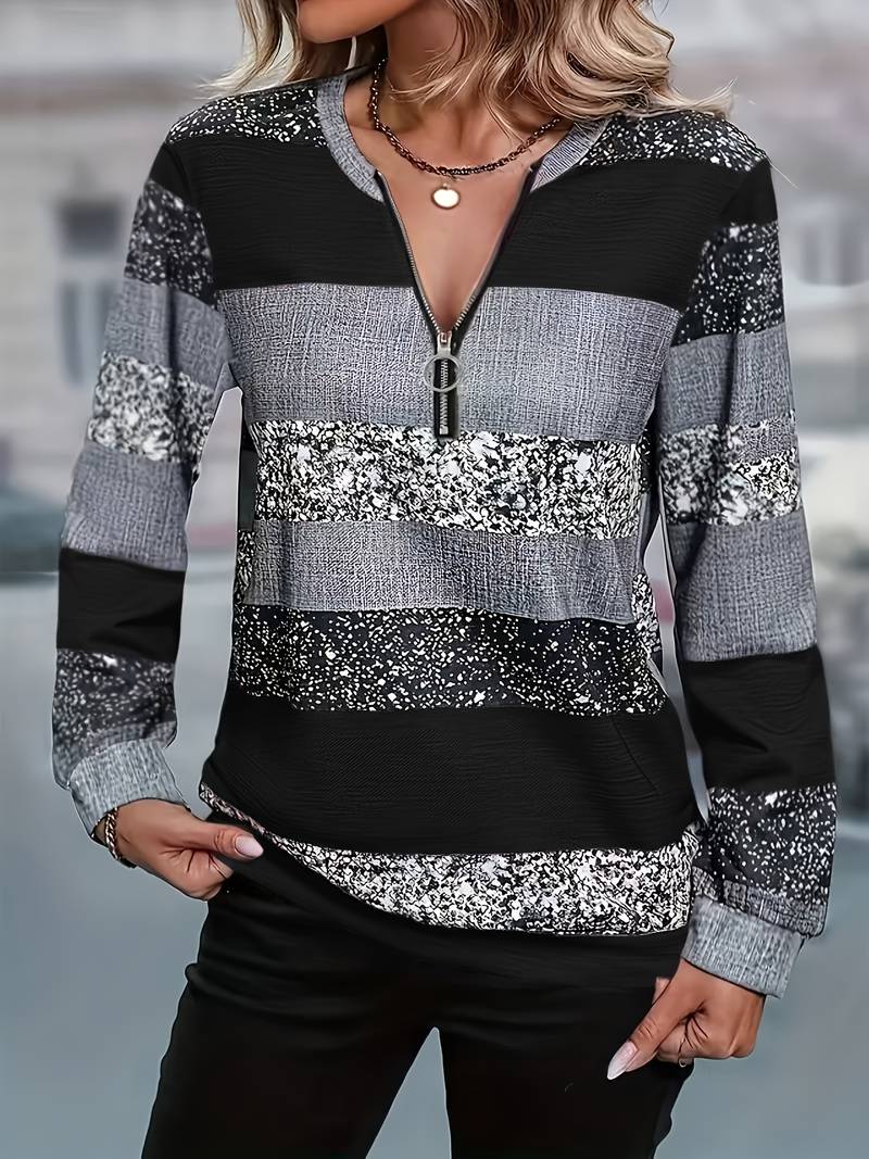 Brisalyne - Casual Striped Zip-Up Sweater