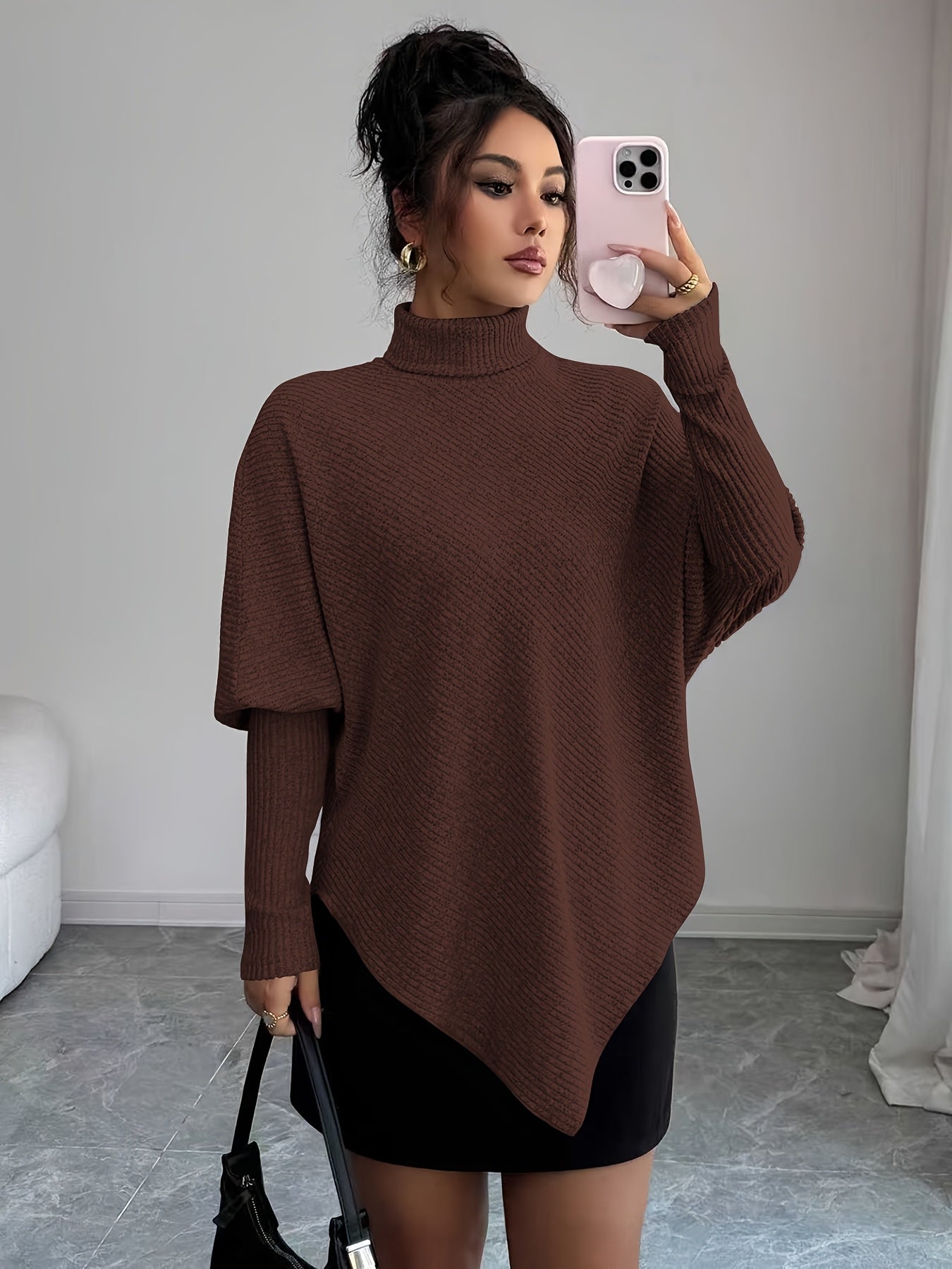 Ilyssa - Asymmetrical High Neck Sweater, Modern Elegance