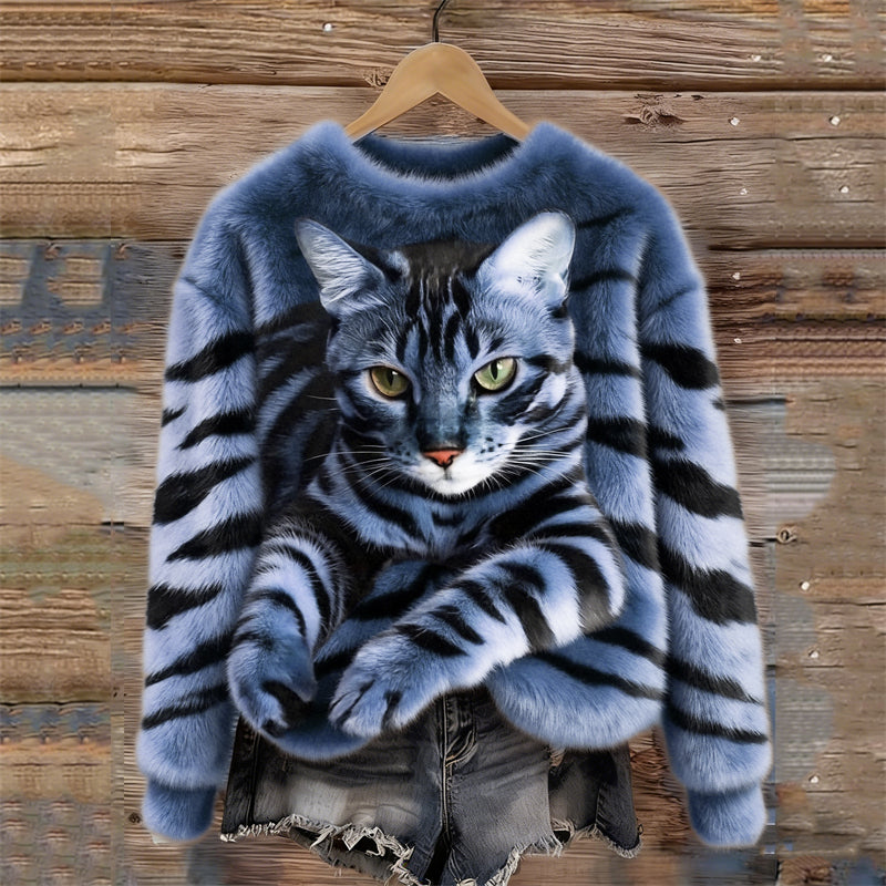 Lunavessine - Sweat En Peluche Douillet À Motif Tigre Et Chat Tigré