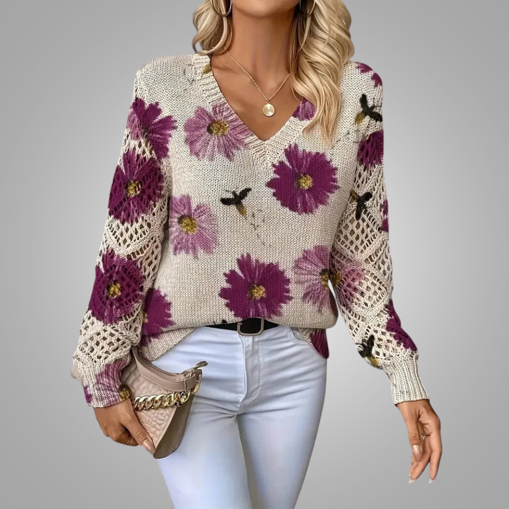 Marisavina - Elegant Vintage Floral Sweater