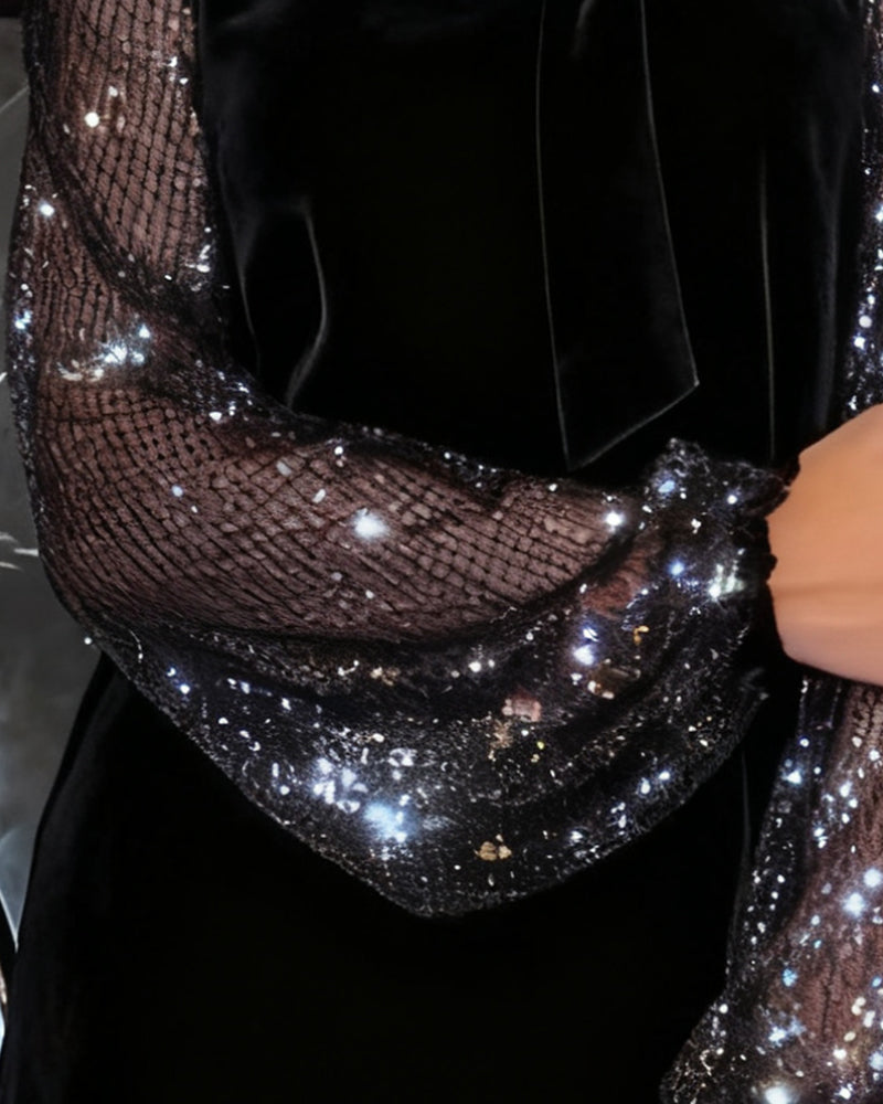 Helisorae - Robe Patchwork Élégante À Manches Lanternes