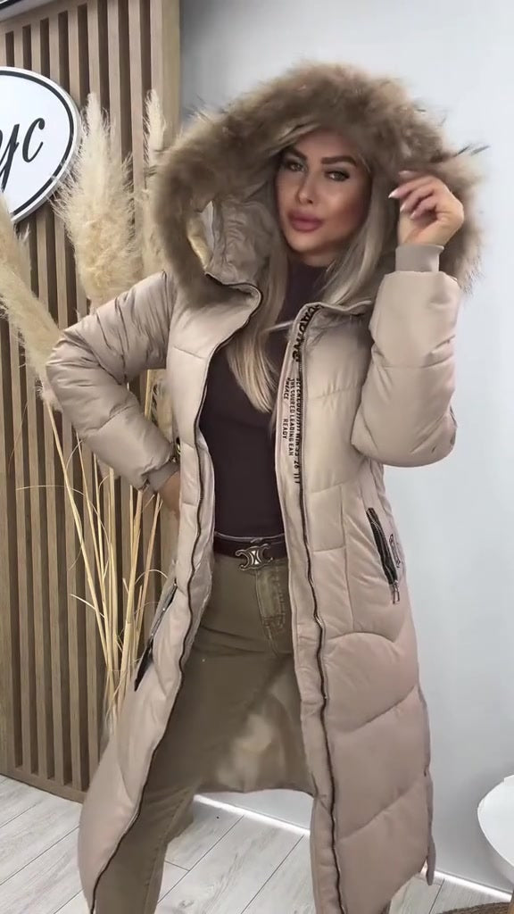 Elysavine - Manteau Long Hiver avec Col en Fourrure
