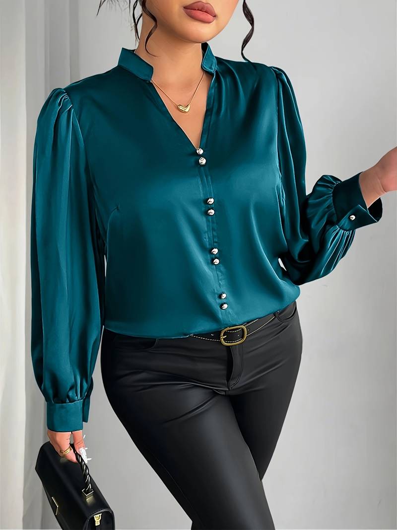 Thaliravalle - Elegant Puff Sleeve Blouse with V-Neck