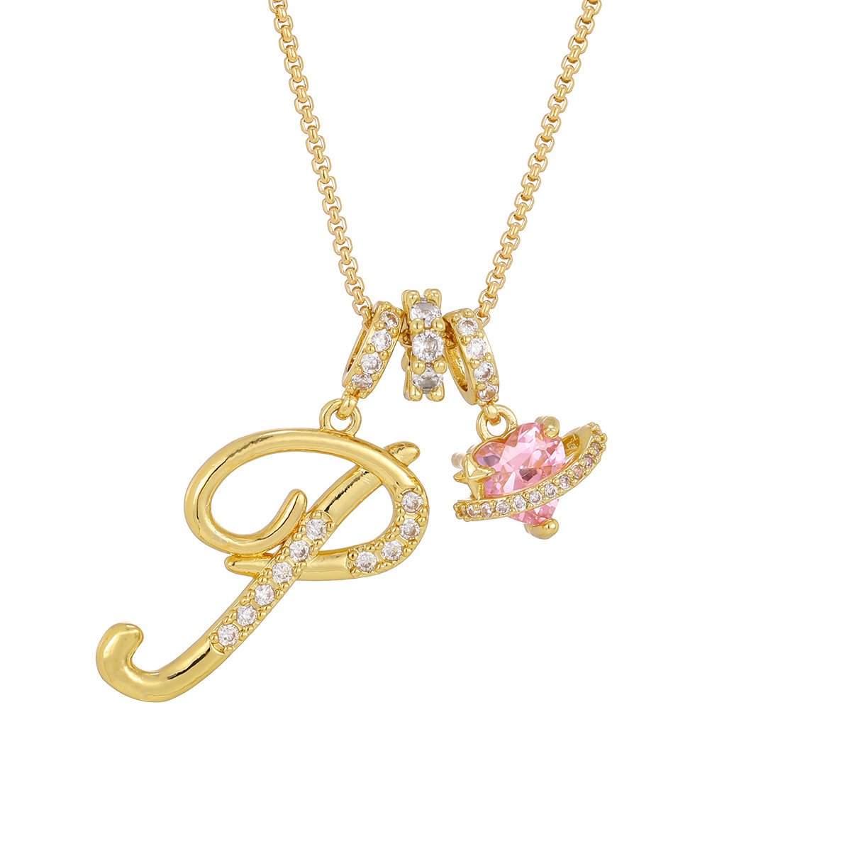 Carmelle - Initial Necklace with Sparkling Pink Heart
