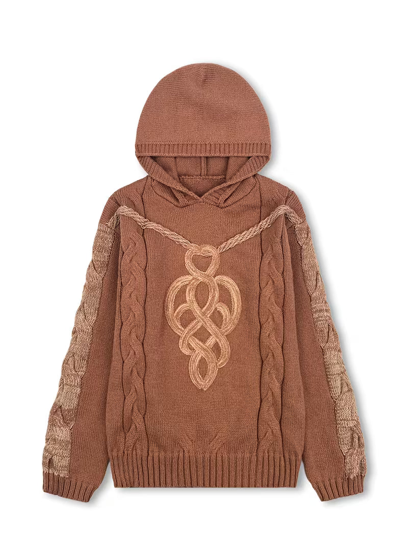Helmira - Knitted Hooded Sweater with Braided Pattern