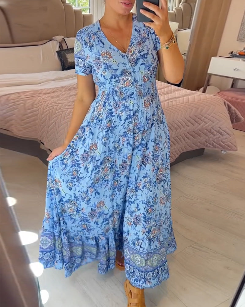 Denise - Robe Maxi à Imprimé Floral et Décolleté en V