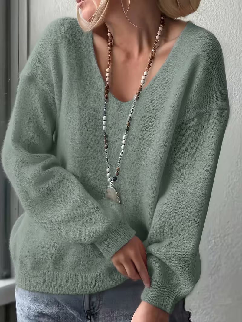 Faseline - Soft V-Neck Long Sleeve Sweater