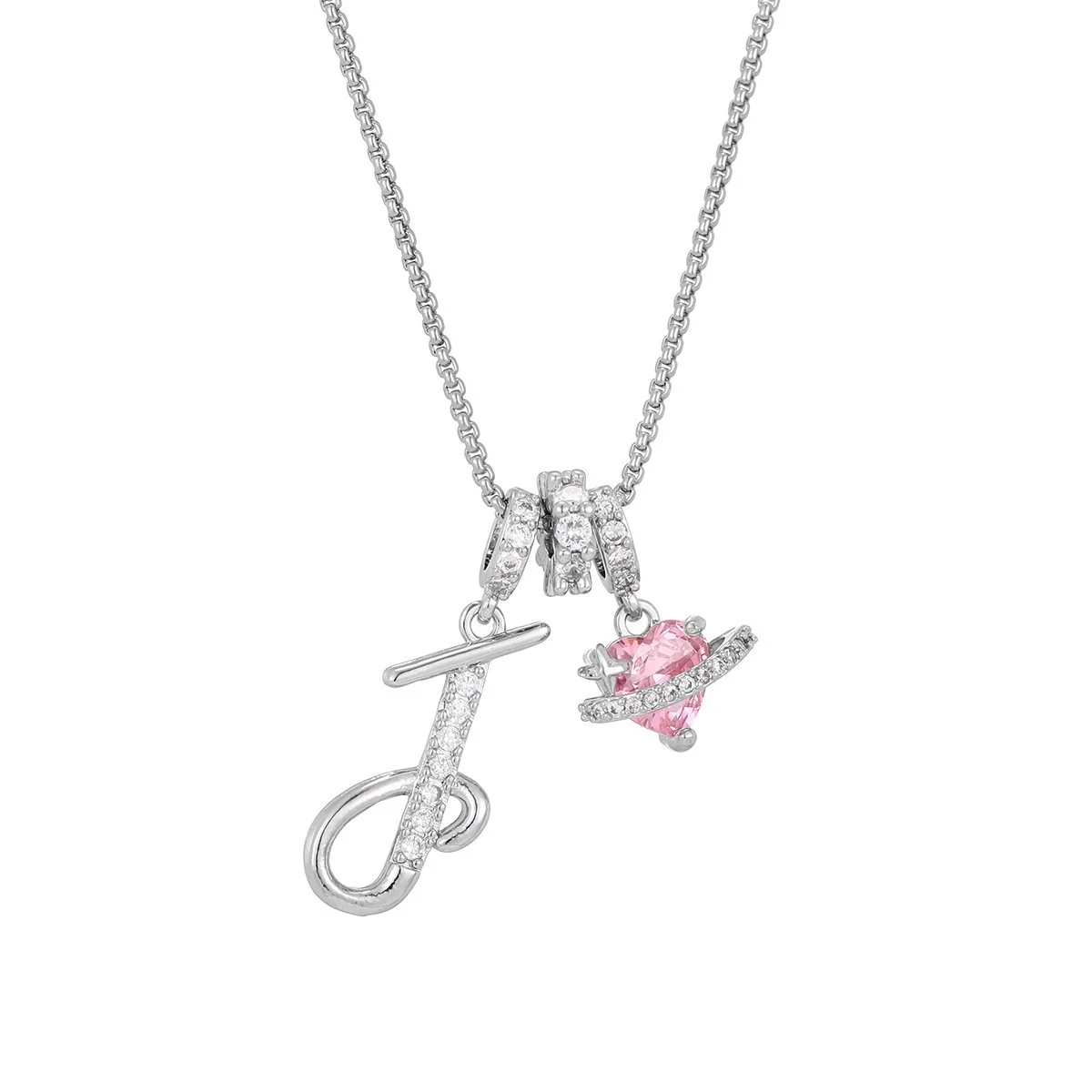 Carmelle - Initial Necklace with Sparkling Pink Heart