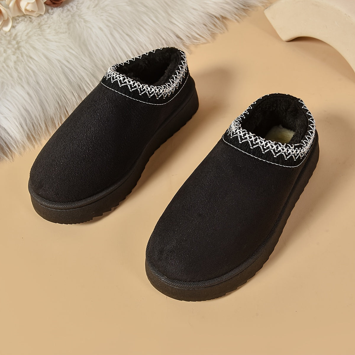 Selviane - Ethnic Slip-On Boots with Faux Fur Lining