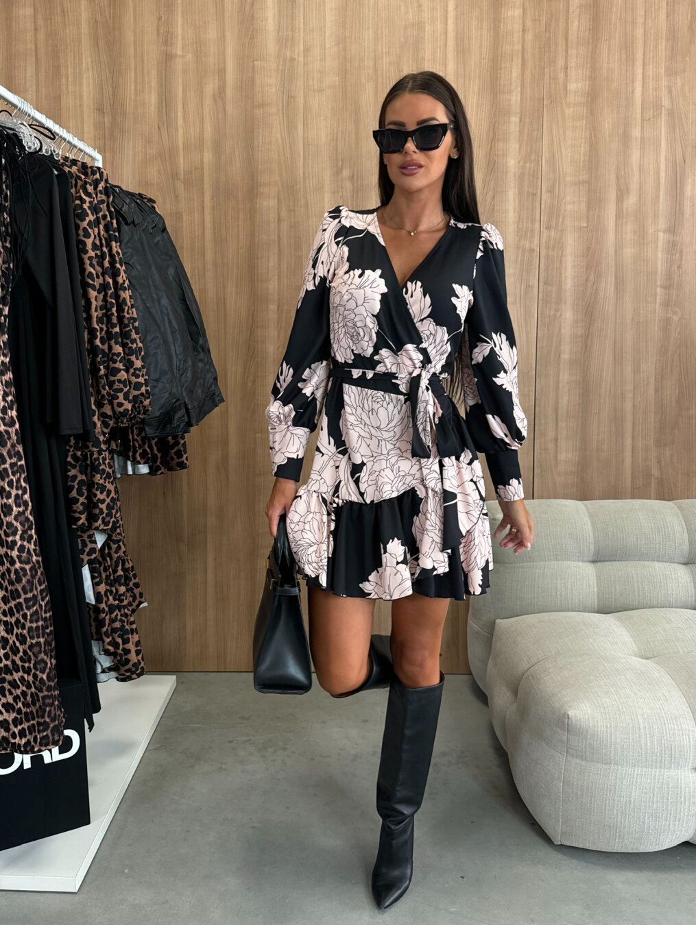 Seloria - Elegant Floral Wrap Mini Dress