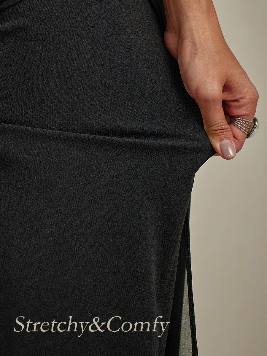 Marilivra - Straight Leg Trousers with Slit in Chiffon