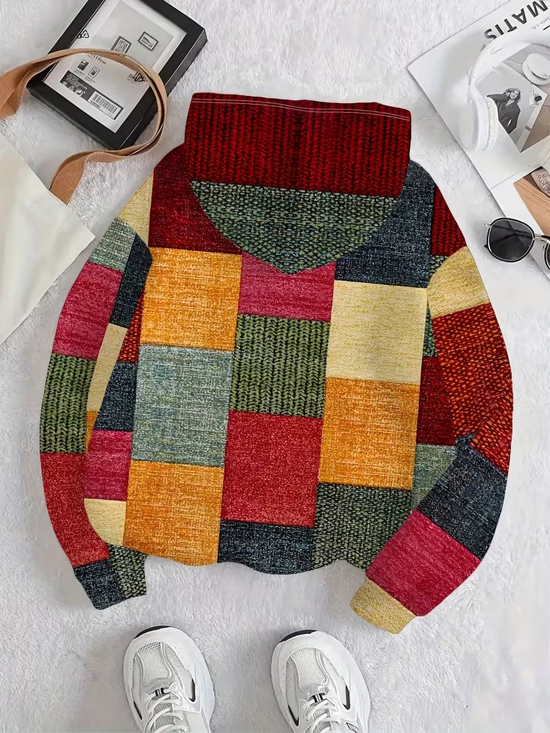 Prysavellessa - Modern Geometric Patchwork Sweatshirt