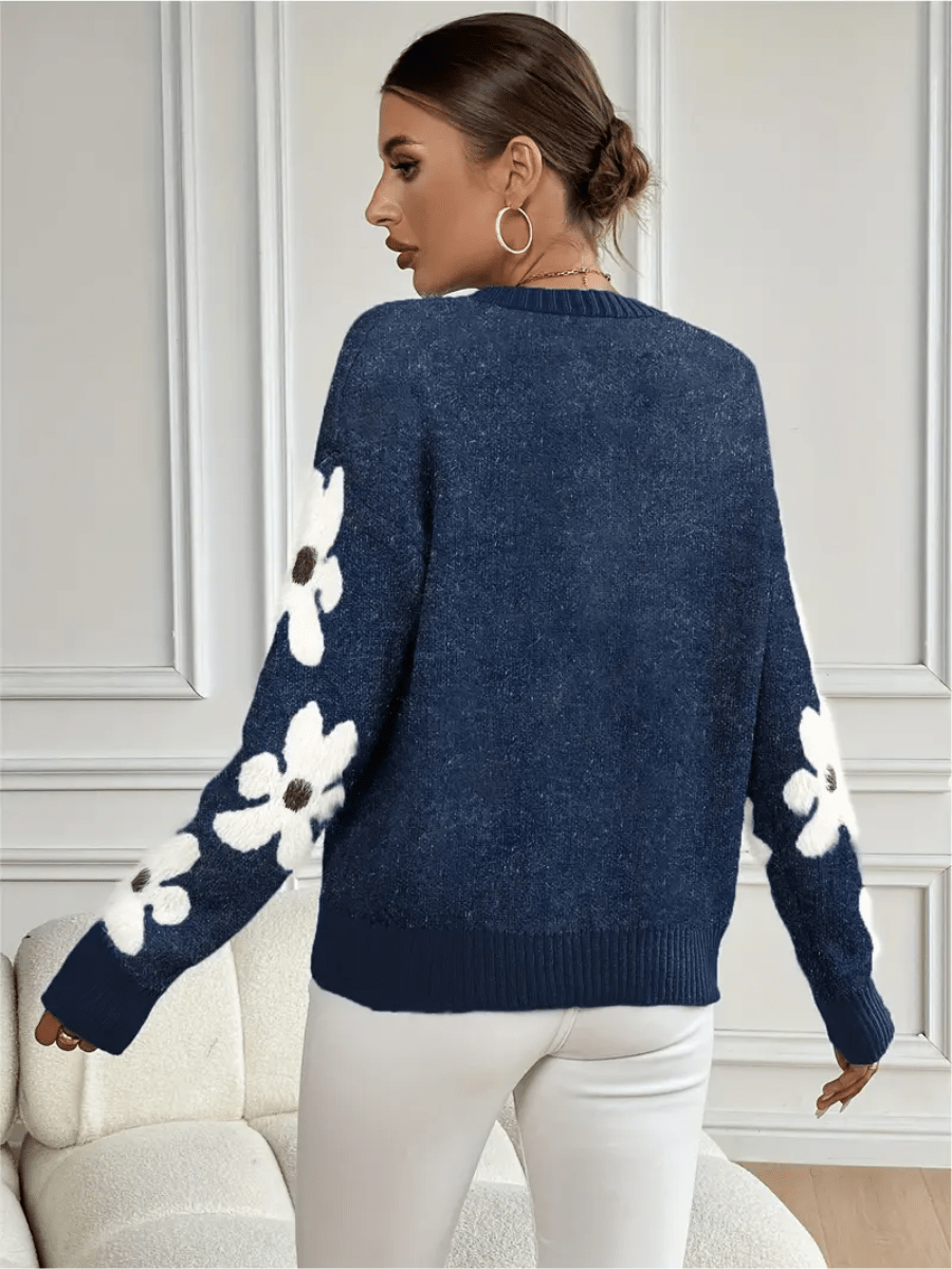 Nolira - Pull En Maille Douce À Imprimé Floral Élégant
