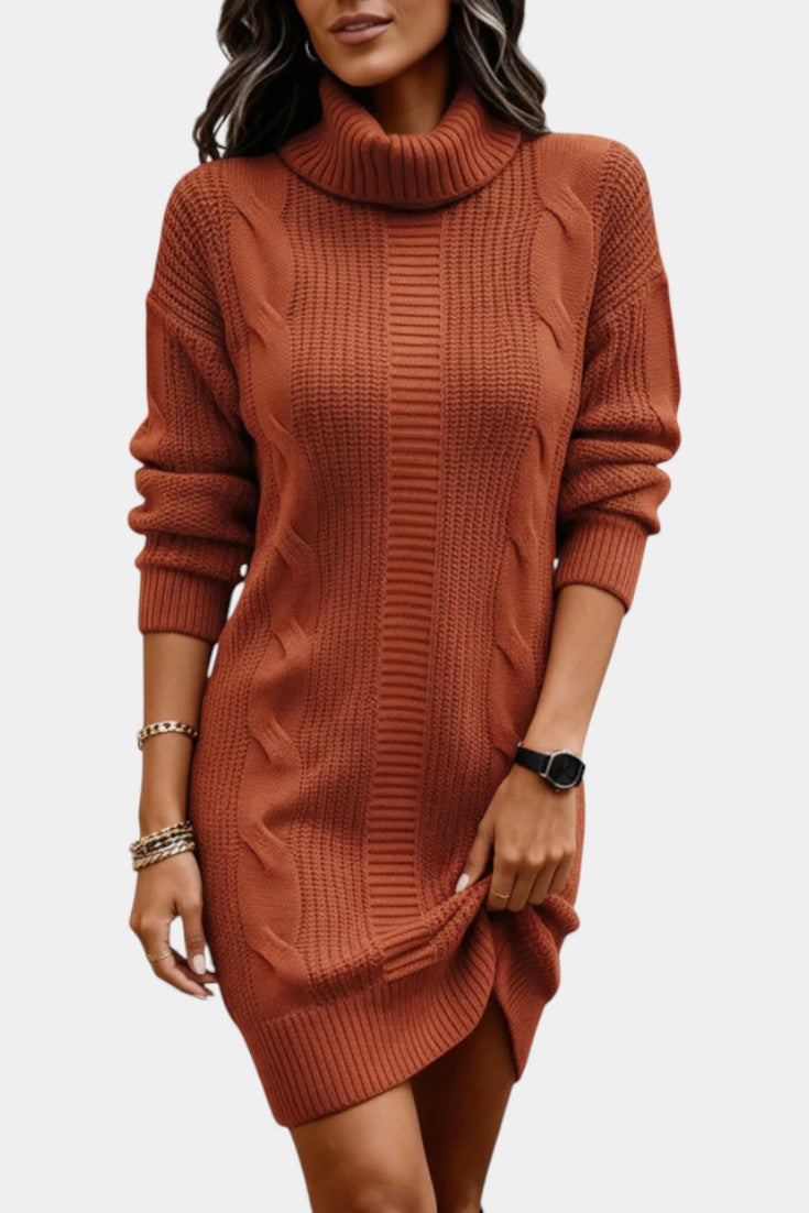 Elinora - Cozy Knit Turtleneck Sweater Dress