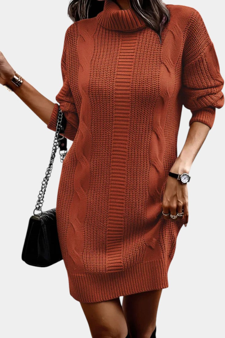 Elinora - Cozy Knit Turtleneck Sweater Dress