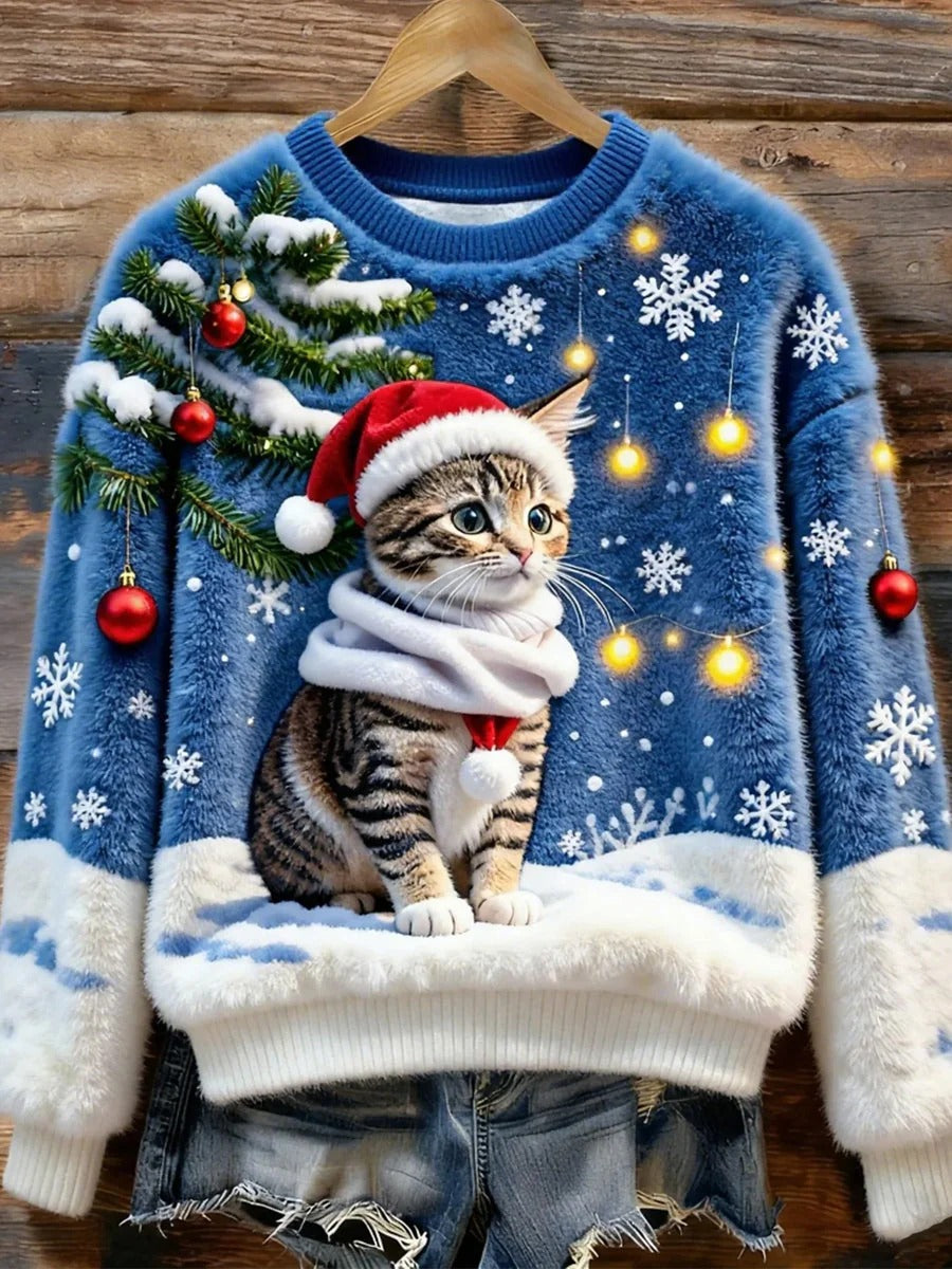 Lunaviera - Sweat à Capuche Flanelle Noël Chat