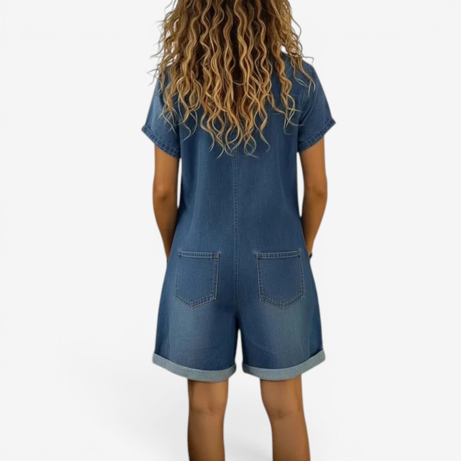 Rovellea - Women's Loose Denim Short Jumpsuit with Buttons, Casual Summer Style