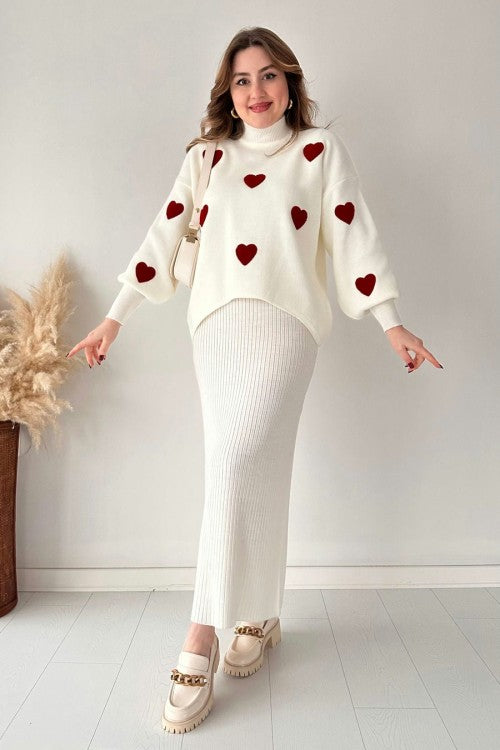 Annette - Trendy Heart and High Waisted Skirt Set