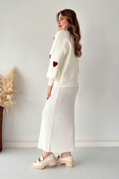 Annette - Trendy Heart and High Waisted Skirt Set