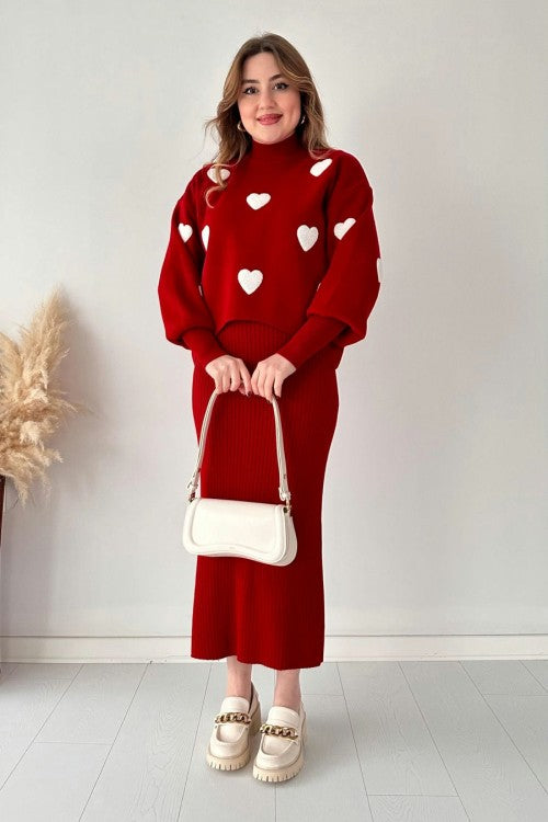 Annette - Trendy Heart and High Waisted Skirt Set