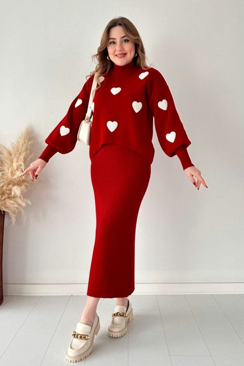 Annette - Trendy Heart and High Waisted Skirt Set
