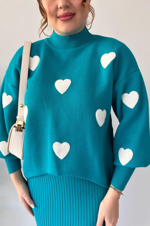 Annette - Trendy Heart and High Waisted Skirt Set