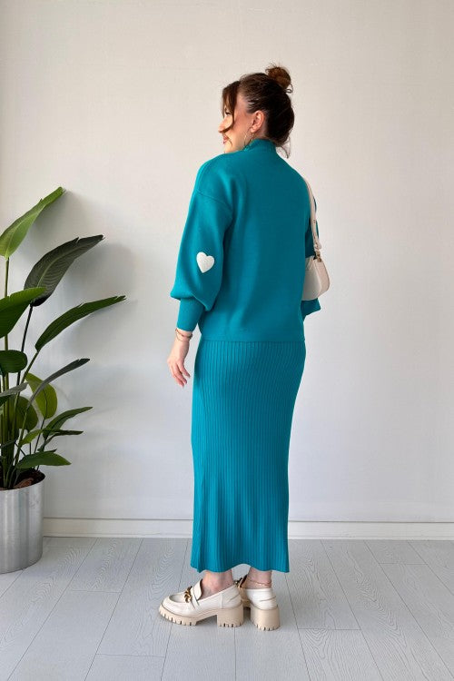 Annette - Trendy Heart and High Waisted Skirt Set