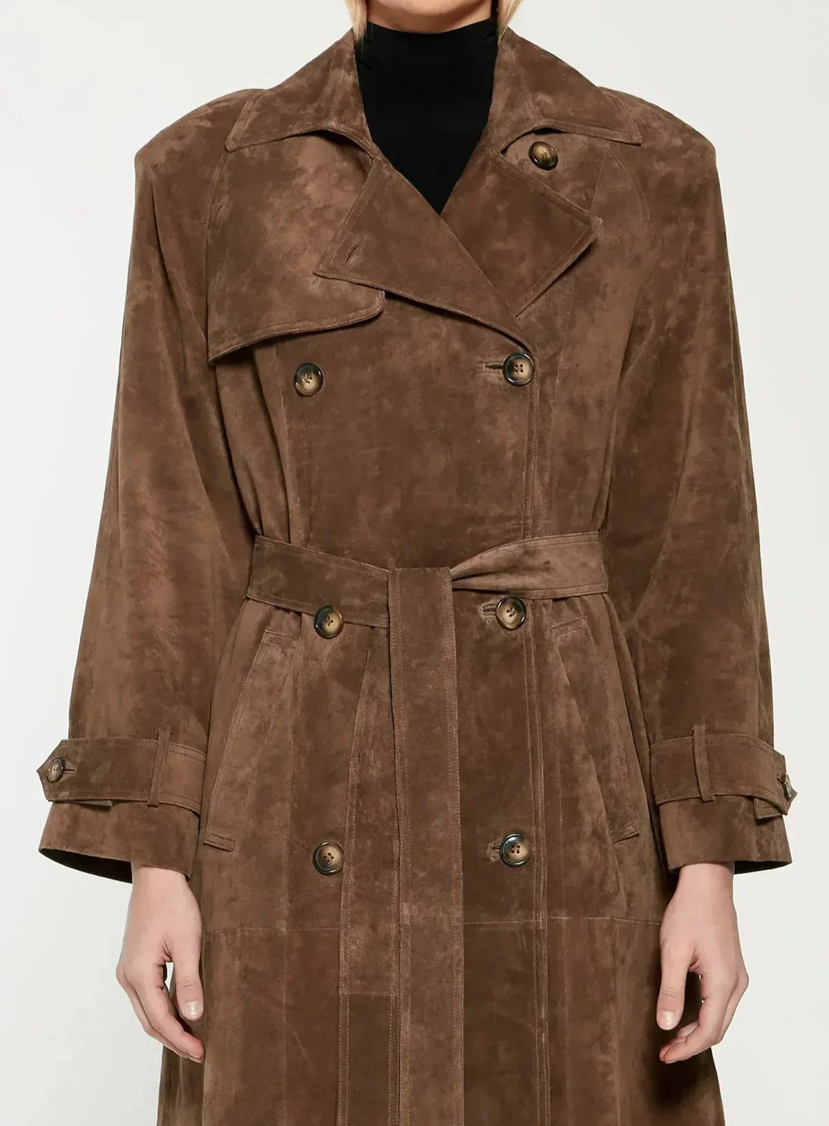 Cléore - Elegant Faux Suede Trench Coat