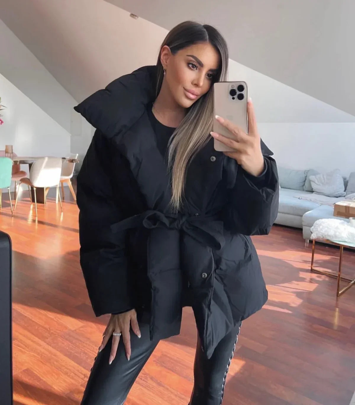 Désirée - Manteau Court Femme Col Montant Taille Cintrée