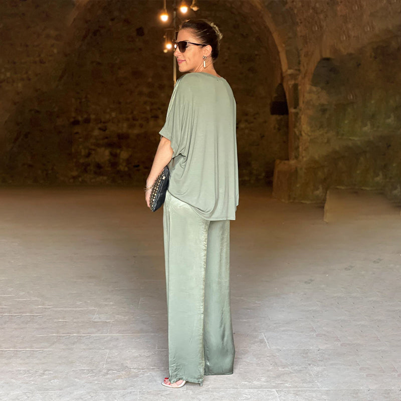 Laurie - Ensemble Deux Pièces Brillant Élégant Grande Taille avec Col en V