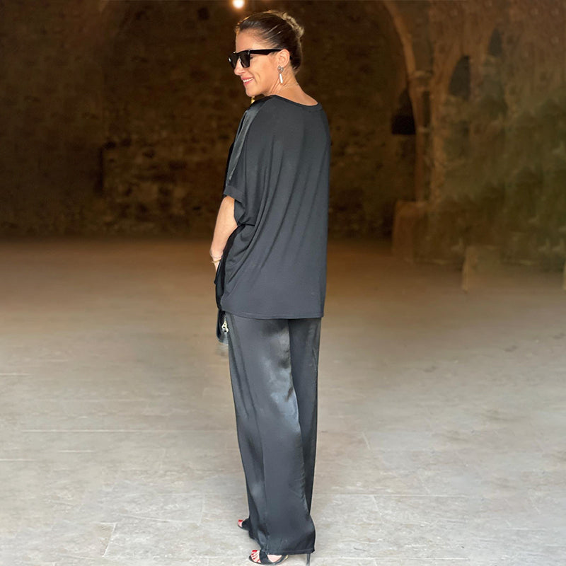 Laurie - Ensemble Deux Pièces Brillant Élégant Grande Taille avec Col en V