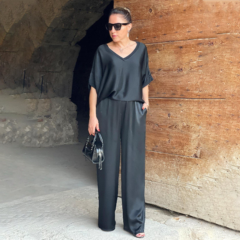 Laurie - Ensemble Deux Pièces Brillant Élégant Grande Taille avec Col en V