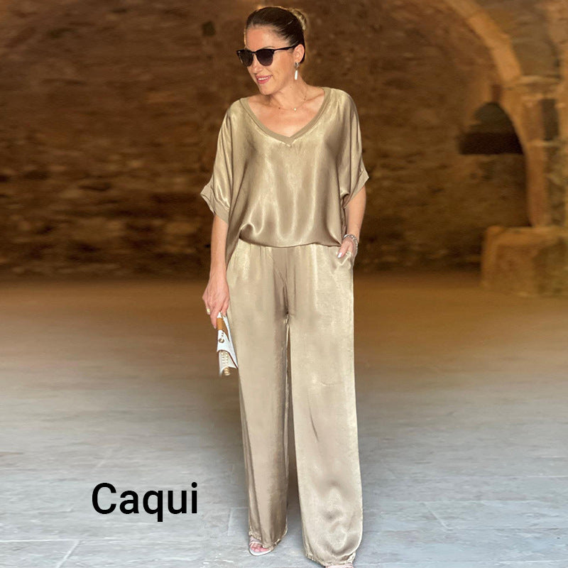 Laurie - Ensemble Deux Pièces Brillant Élégant Grande Taille avec Col en V