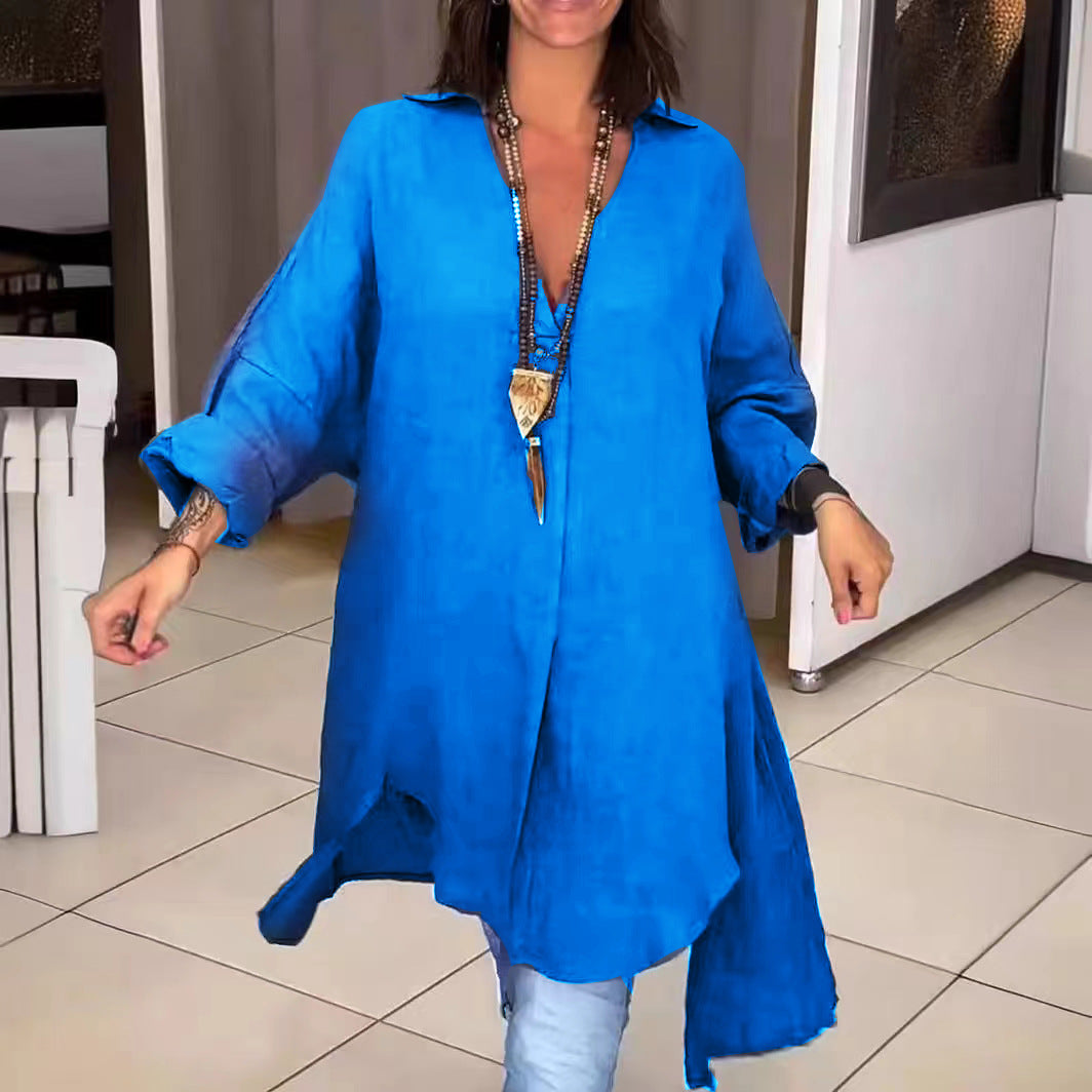 Melis™ - Chemise d'été en coton et lin avec décolleté en V