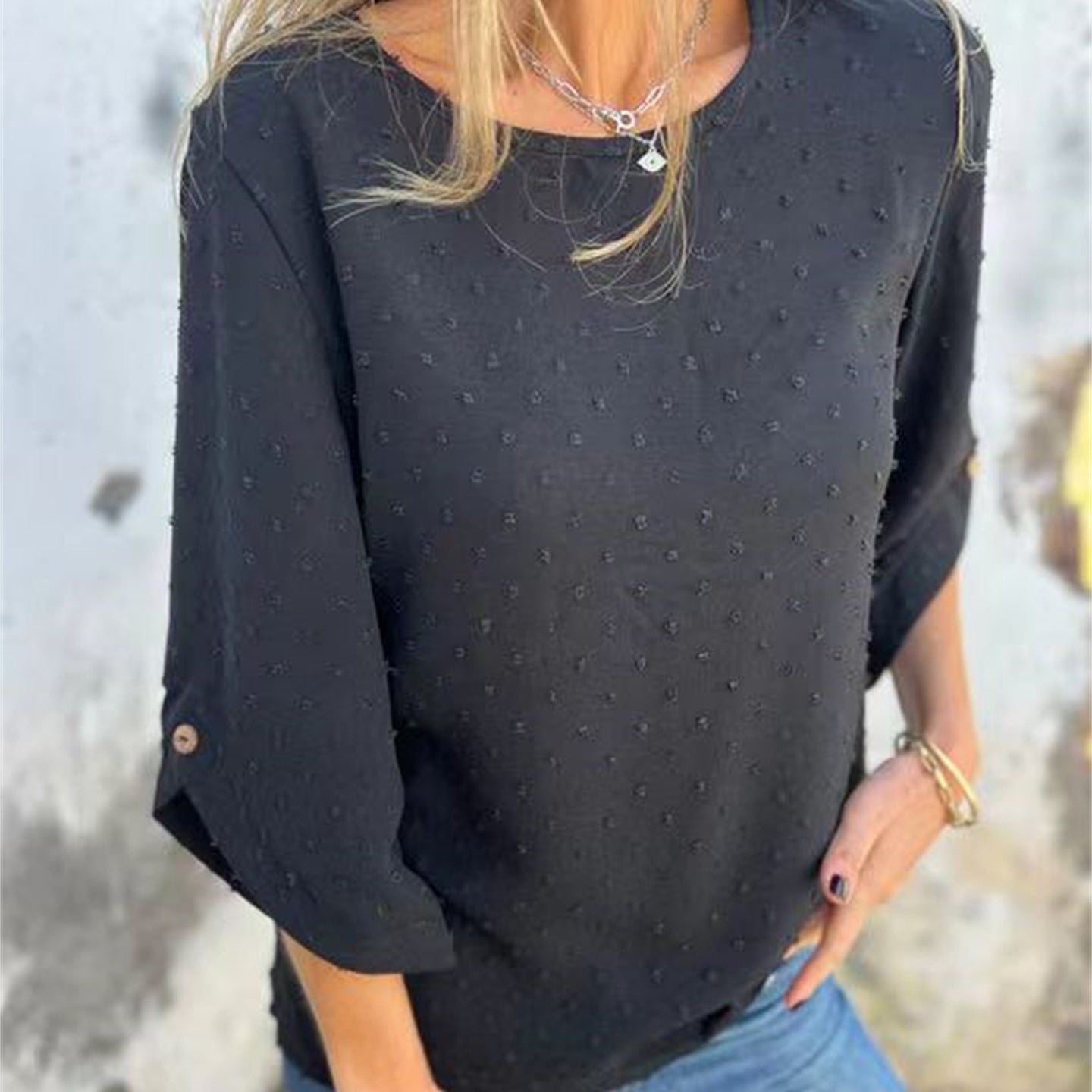Marinette - Women's Casual Jacquard Crew Neck Top