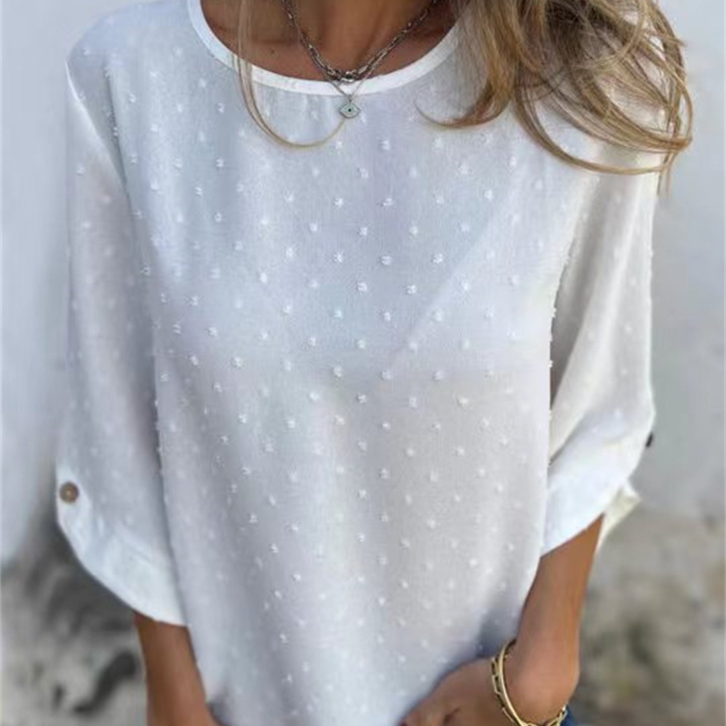 Marinette - Women's Casual Jacquard Crew Neck Top
