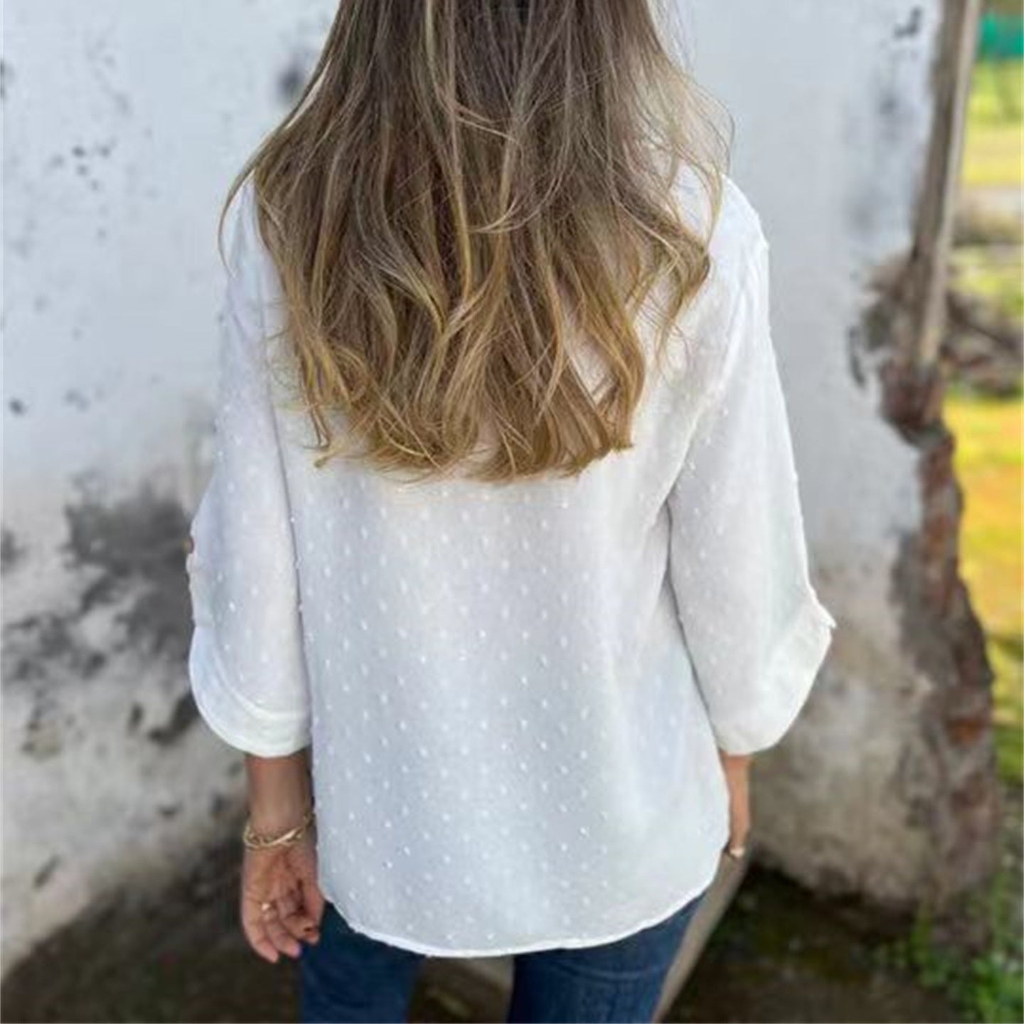Marinette - Women's Casual Jacquard Crew Neck Top