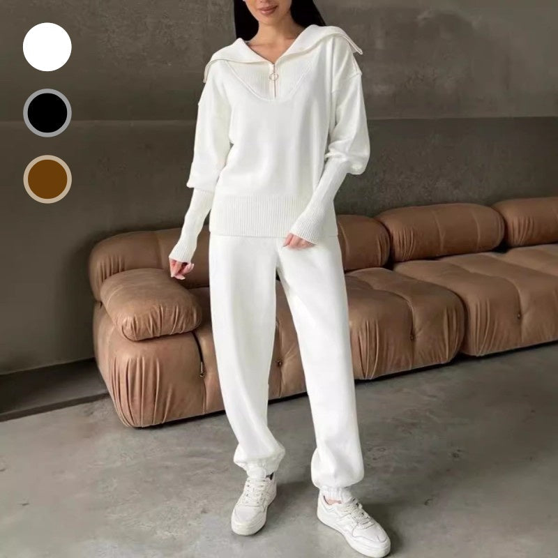 Rie - Ensemble Sportif Femme Tricoté à Demi-Fermeture Éclair