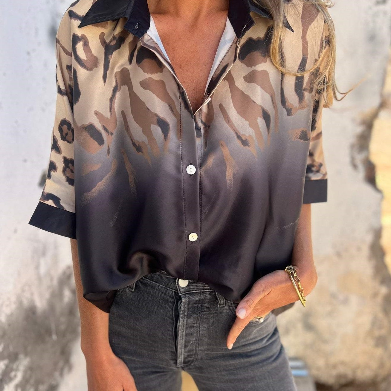 Marthe™ - Women's Leopard Button-Down Shirt