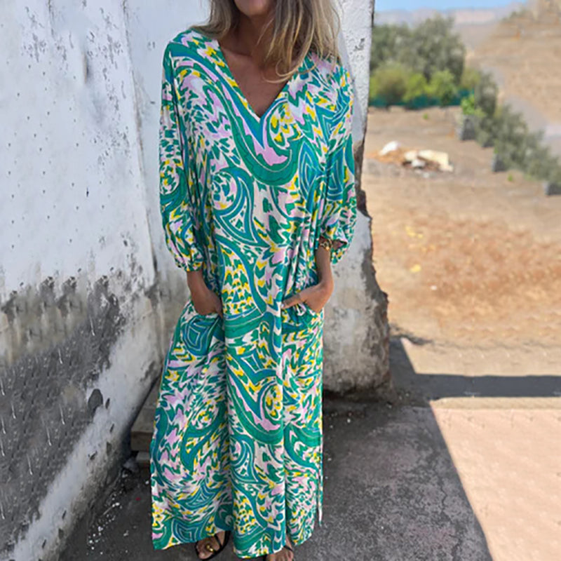 Herminie - Elegant Long Dress with Abstract Print