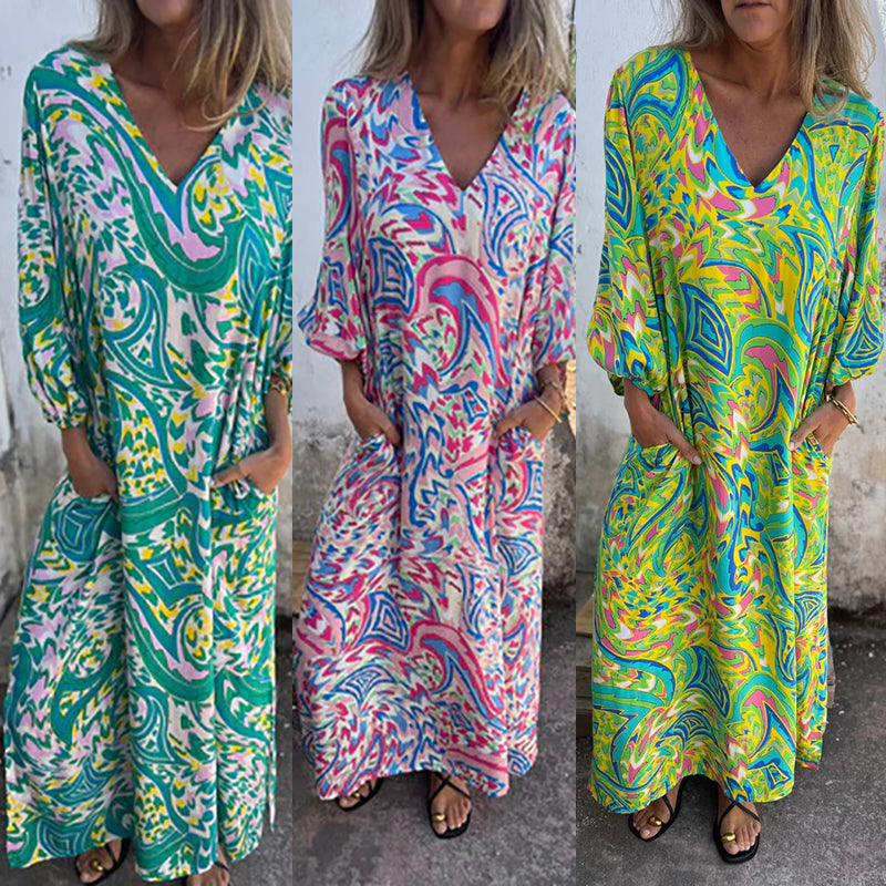 Herminie - Elegant Long Dress with Abstract Print