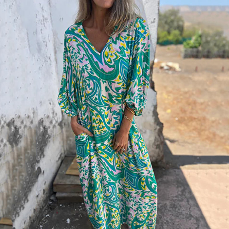 Herminie - Elegant Long Dress with Abstract Print
