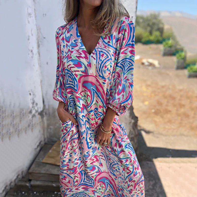 Herminie - Elegant Long Dress with Abstract Print