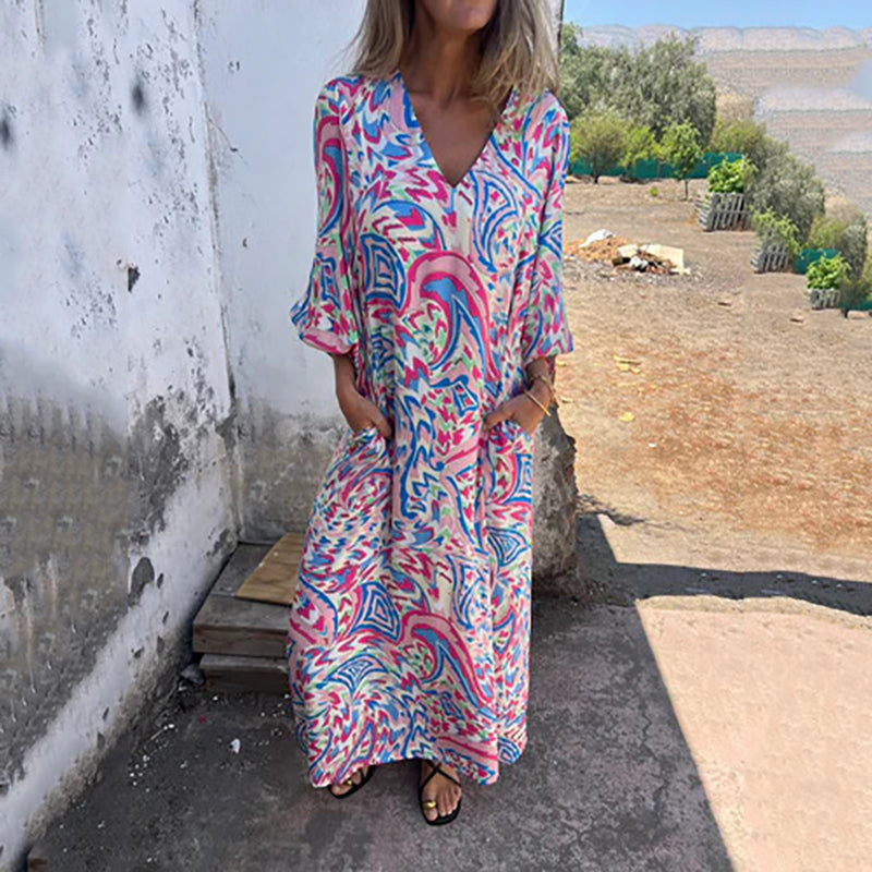 Herminie - Elegant Long Dress with Abstract Print