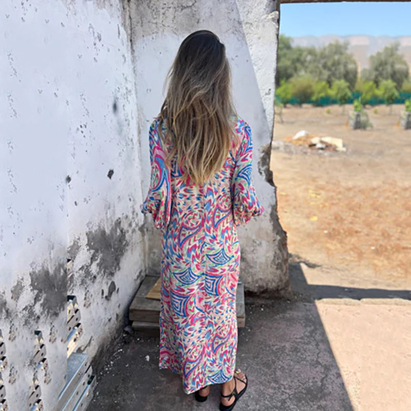 Herminie - Elegant Long Dress with Abstract Print