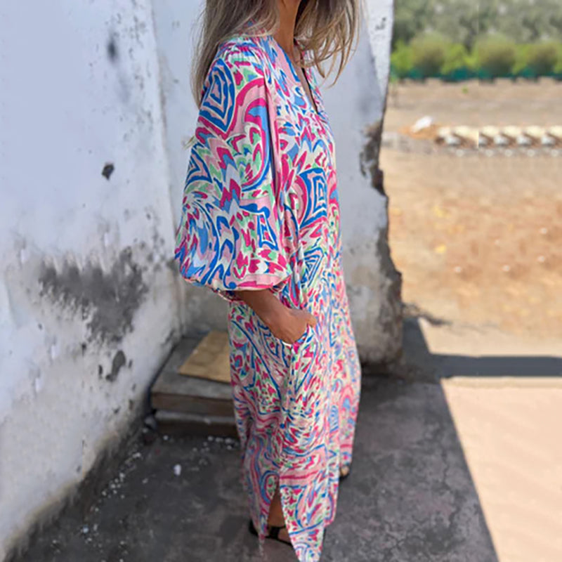 Herminie - Elegant Long Dress with Abstract Print